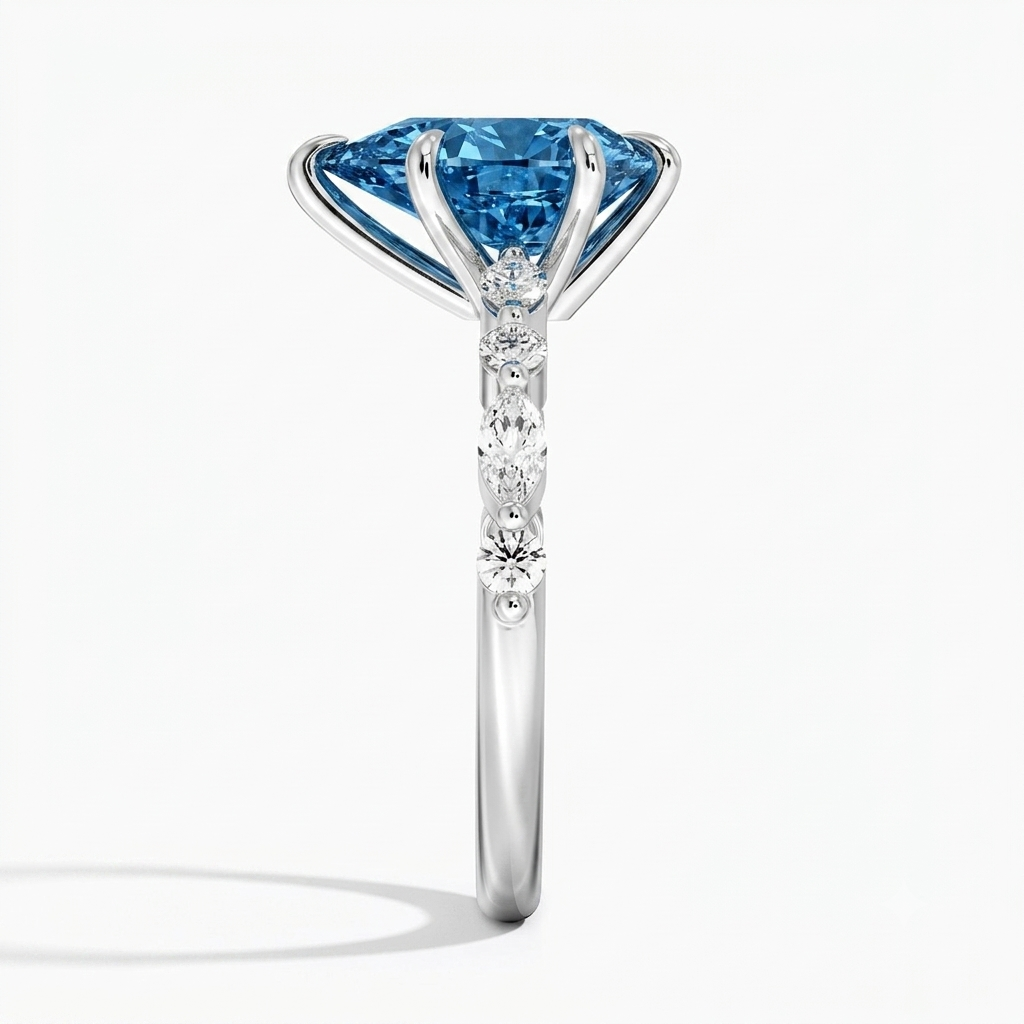 Bloom—Aura Ring | Blue Pear Diamond in Round Marquise Coverage