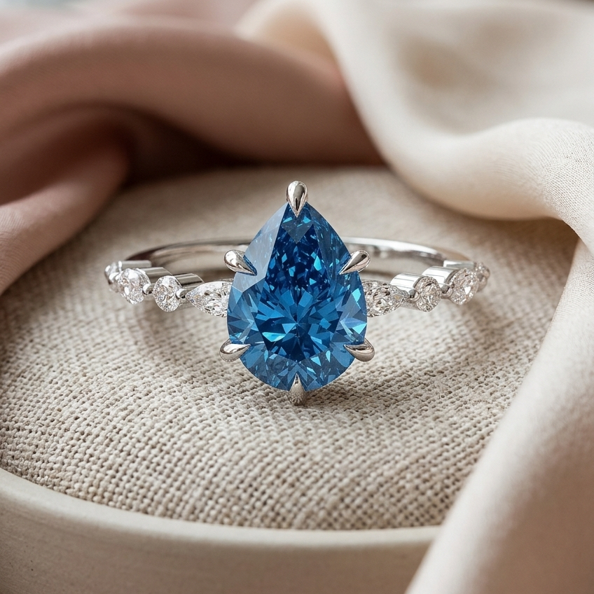 Bloom—Aura Ring | Blue Pear Diamond in Round Marquise Coverage