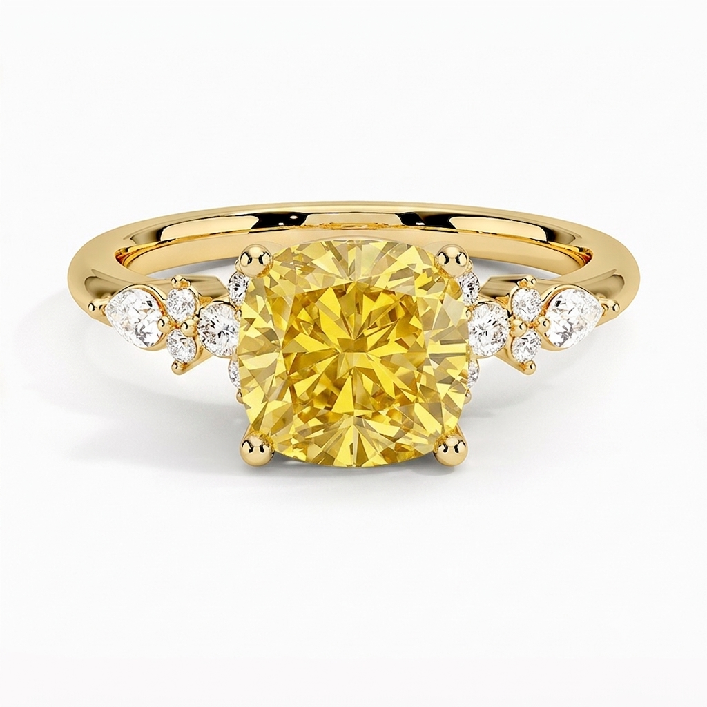 Ascend—Aura Ring | Yellow Cushion Diamond in Pear and Round Coverage