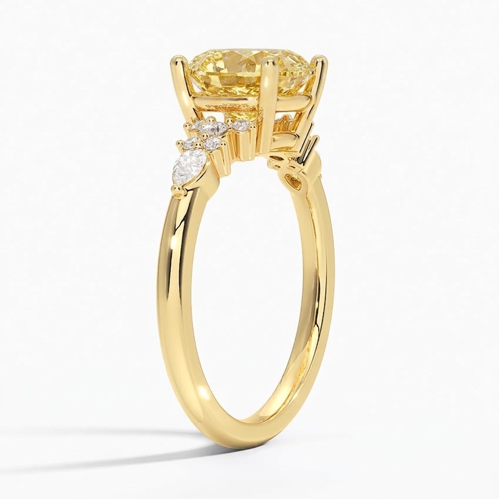 Ascend—Aura Ring | Yellow Cushion Diamond in Pear and Round Coverage
