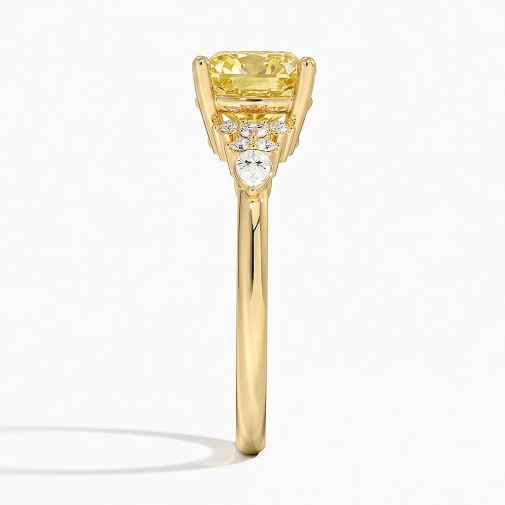 Ascend—Aura Ring | Yellow Cushion Diamond in Pear and Round Coverage