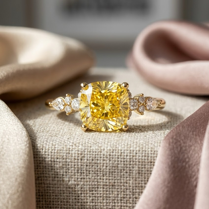 Ascend—Aura Ring | Yellow Cushion Diamond in Pear and Round Coverage