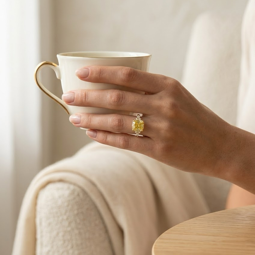 Ascend—Aura Ring | Yellow Cushion Diamond in Pear and Round Coverage