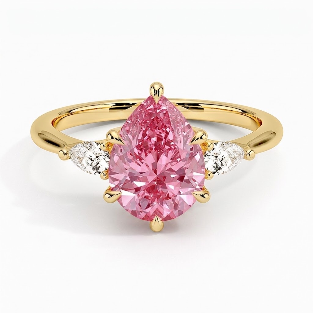 Bloom—Aura Ring | Pink Pear Diamond in Pear Three Stone