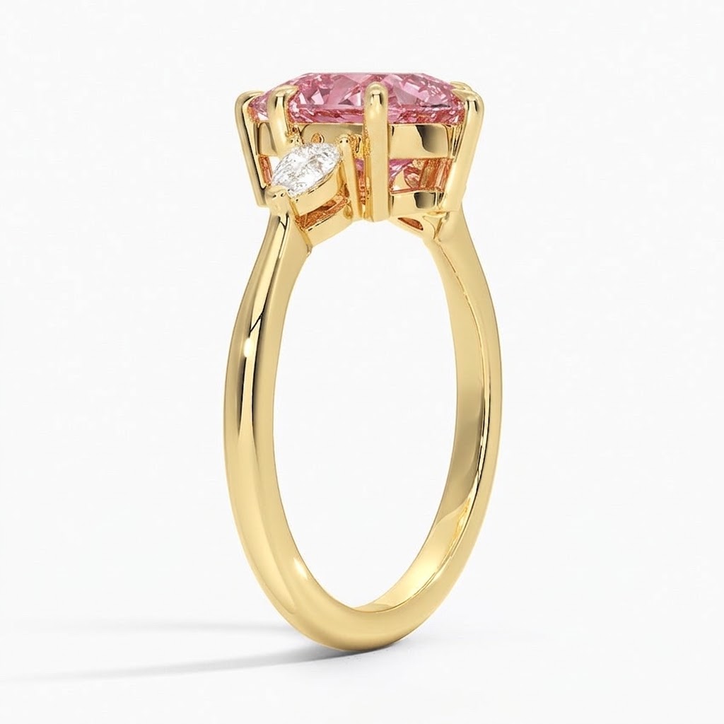 Bloom—Aura Ring | Pink Pear Diamond in Pear Three Stone