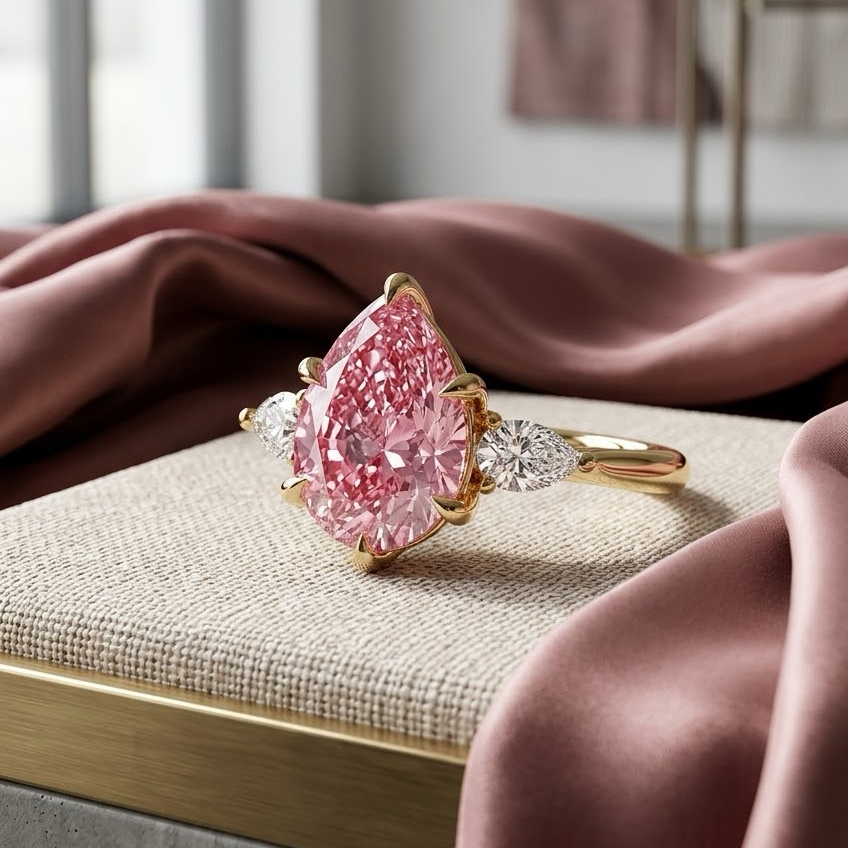 Bloom—Aura Ring | Pink Pear Diamond in Pear Three Stone