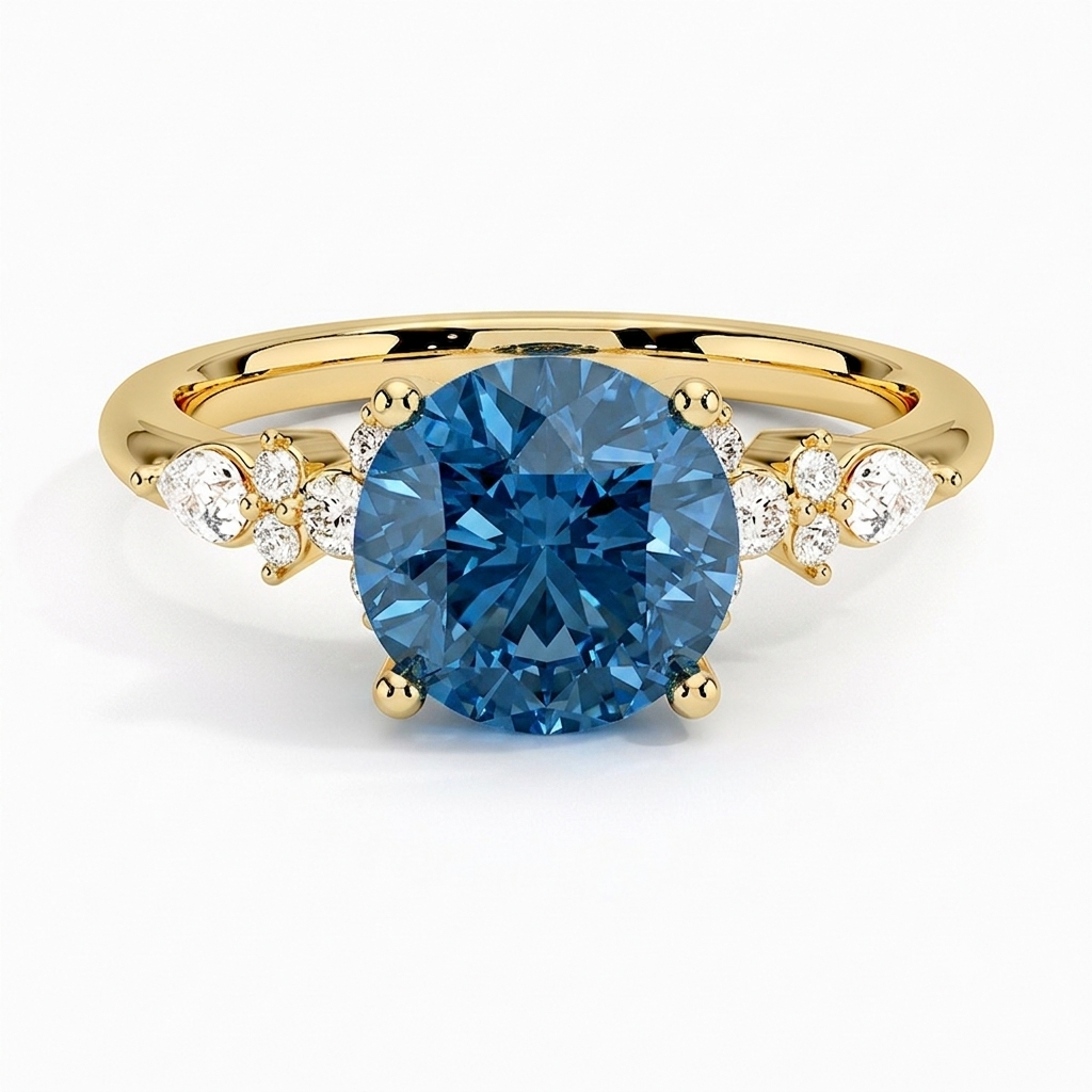 Bloom—Aura Ring | Blue Round Diamond in Pear and Round Coverage