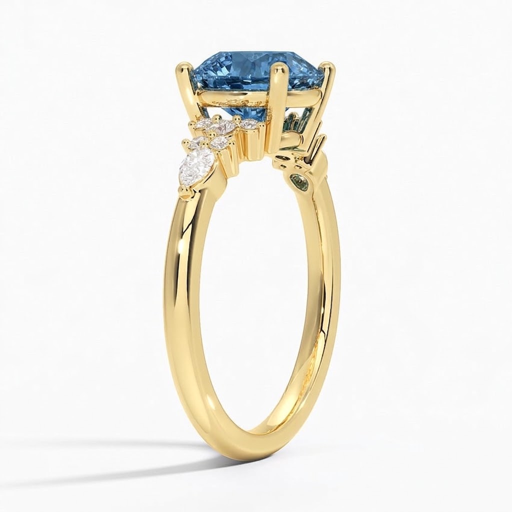 Bloom—Aura Ring | Blue Round Diamond in Pear and Round Coverage