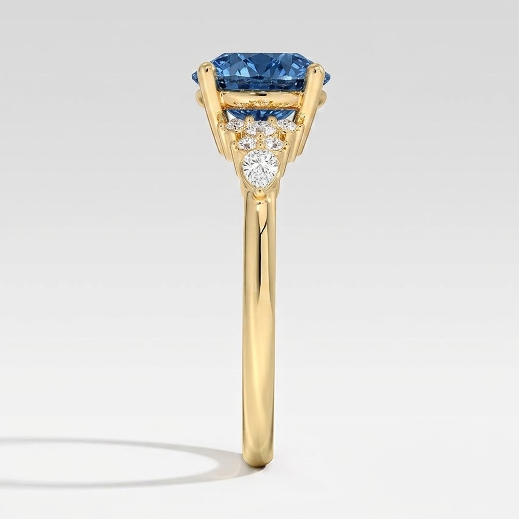 Bloom—Aura Ring | Blue Round Diamond in Pear and Round Coverage
