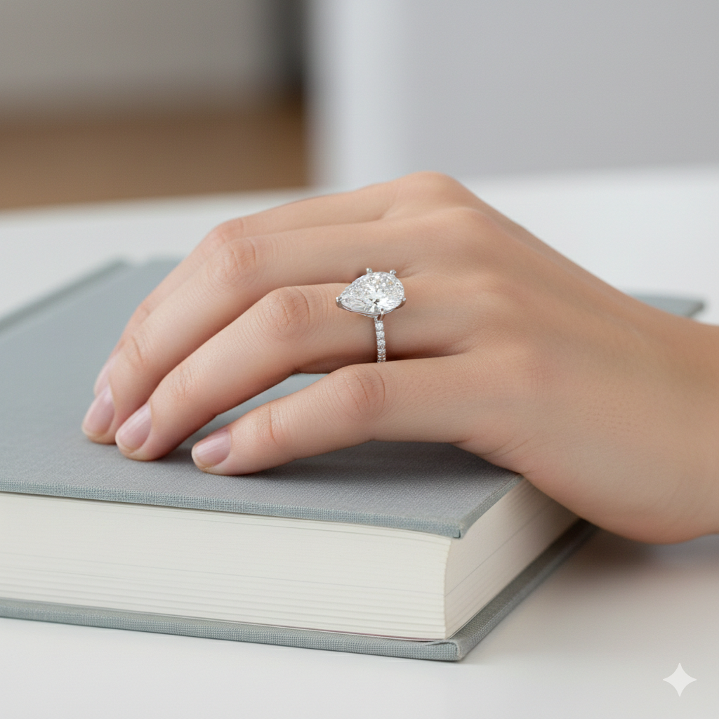Bloom—Still Light Ring | Pear-Cut Lab-Grown Diamond | Three-Quarter Coverage Diamonds Ring in 18K White Gold