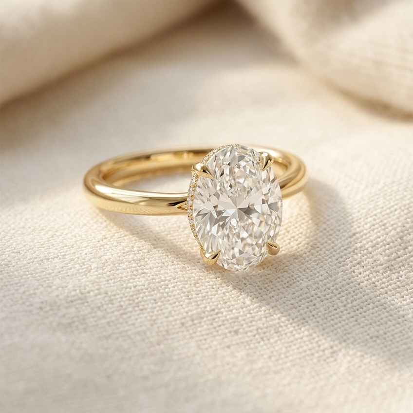 Bloom—Crown Still Ring | Solitaire Oval Diamond with Hidden Halo