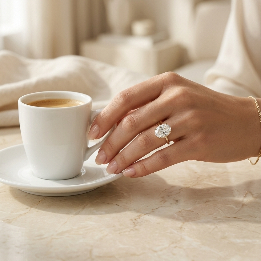 Bloom—Crown Still Ring | Solitaire Oval Diamond with Hidden Halo