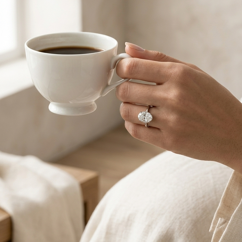 Bloom—Still Light Ring | Solitaire Oval Diamond with Hidden Halo