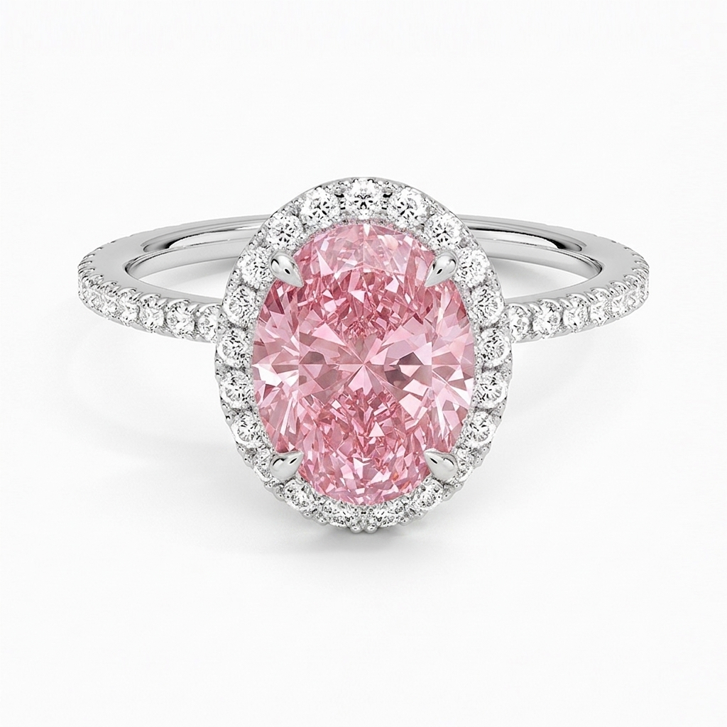 Bloom—Aura Ring | Pink Oval Diamond in Halo