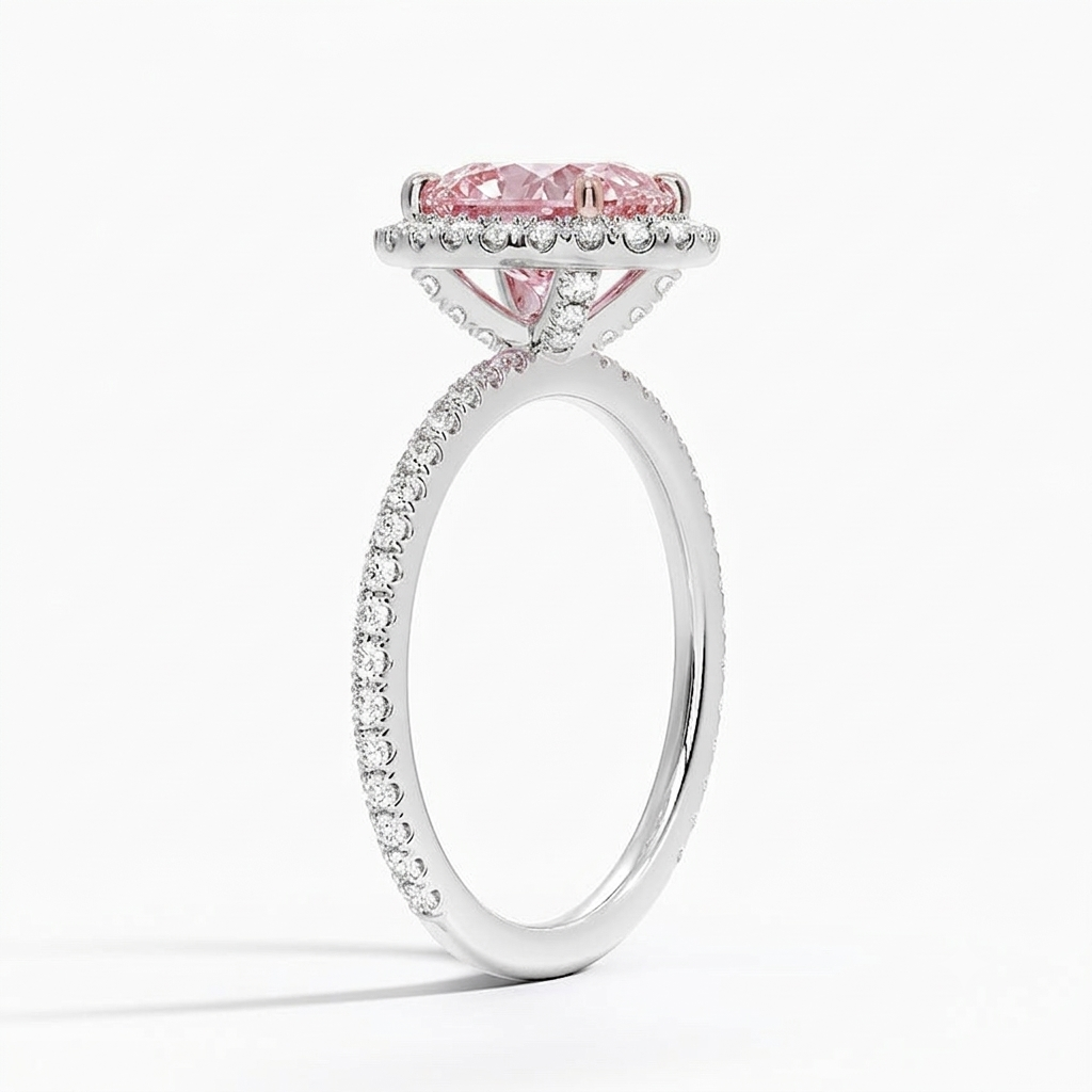 Bloom—Aura Ring | Pink Oval Diamond in Halo