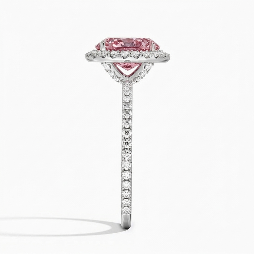 Bloom—Aura Ring | Pink Oval Diamond in Halo