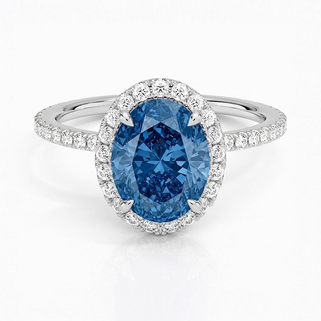 Bloom—Aura Ring | Blue Oval Diamond in Halo