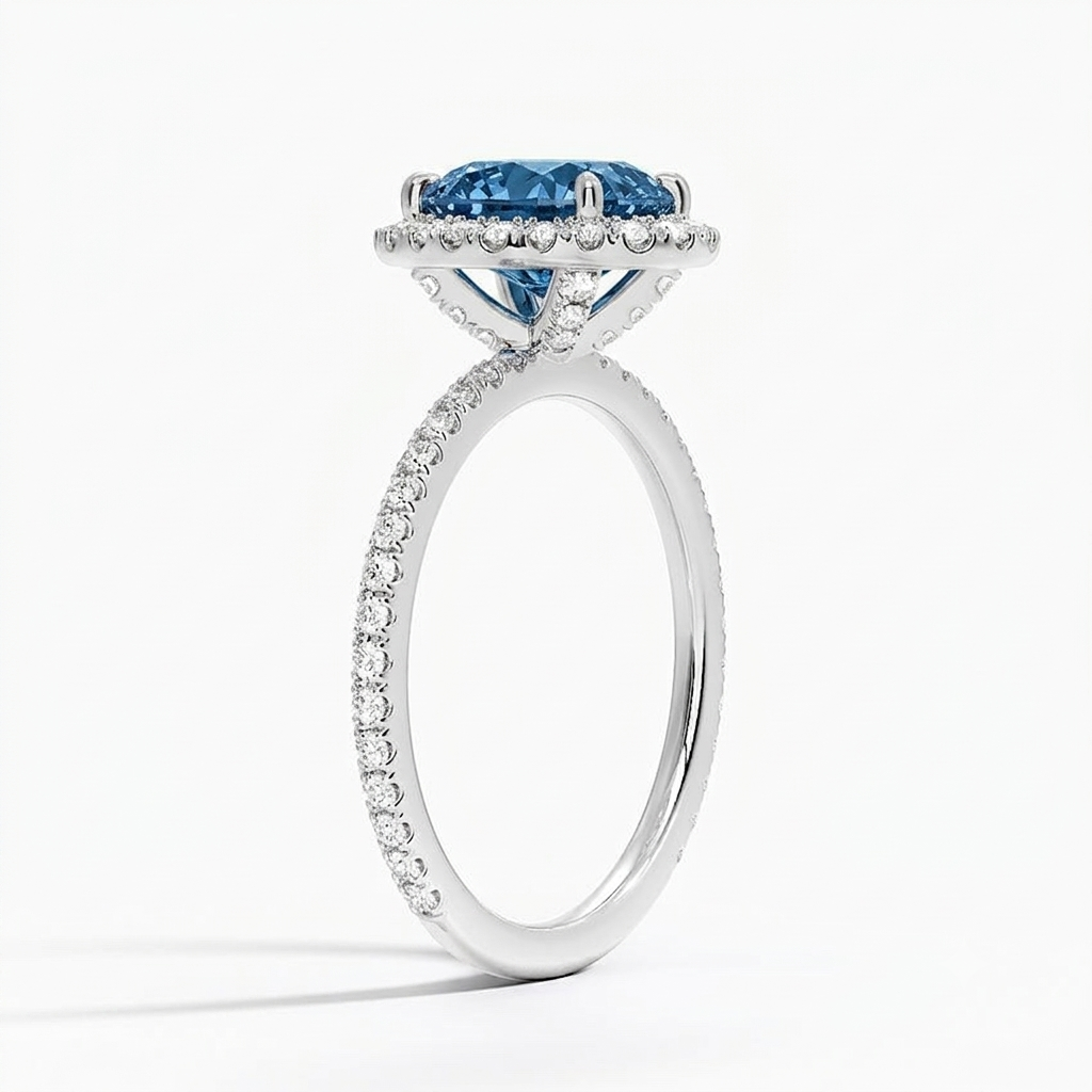 Bloom—Aura Ring | Blue Oval Diamond in Halo