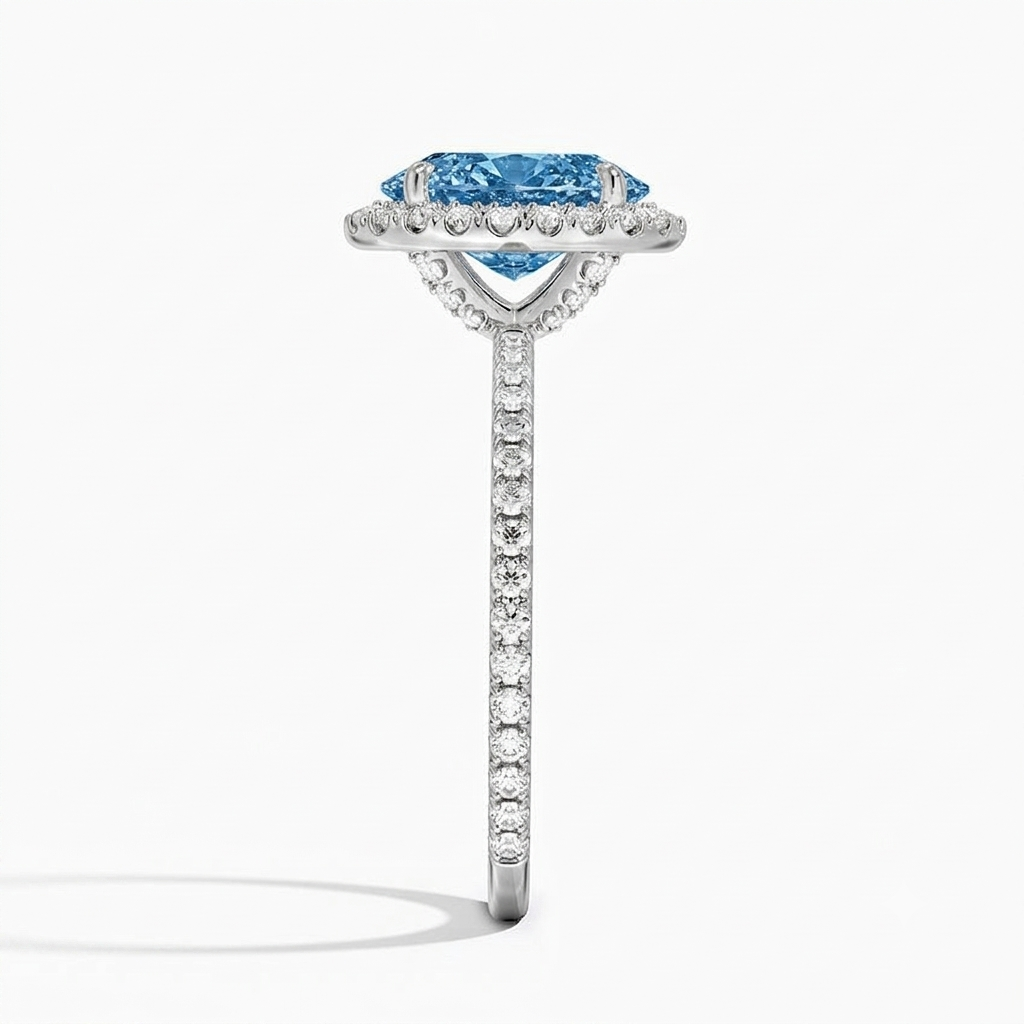 Bloom—Aura Ring | Blue Oval Diamond in Halo