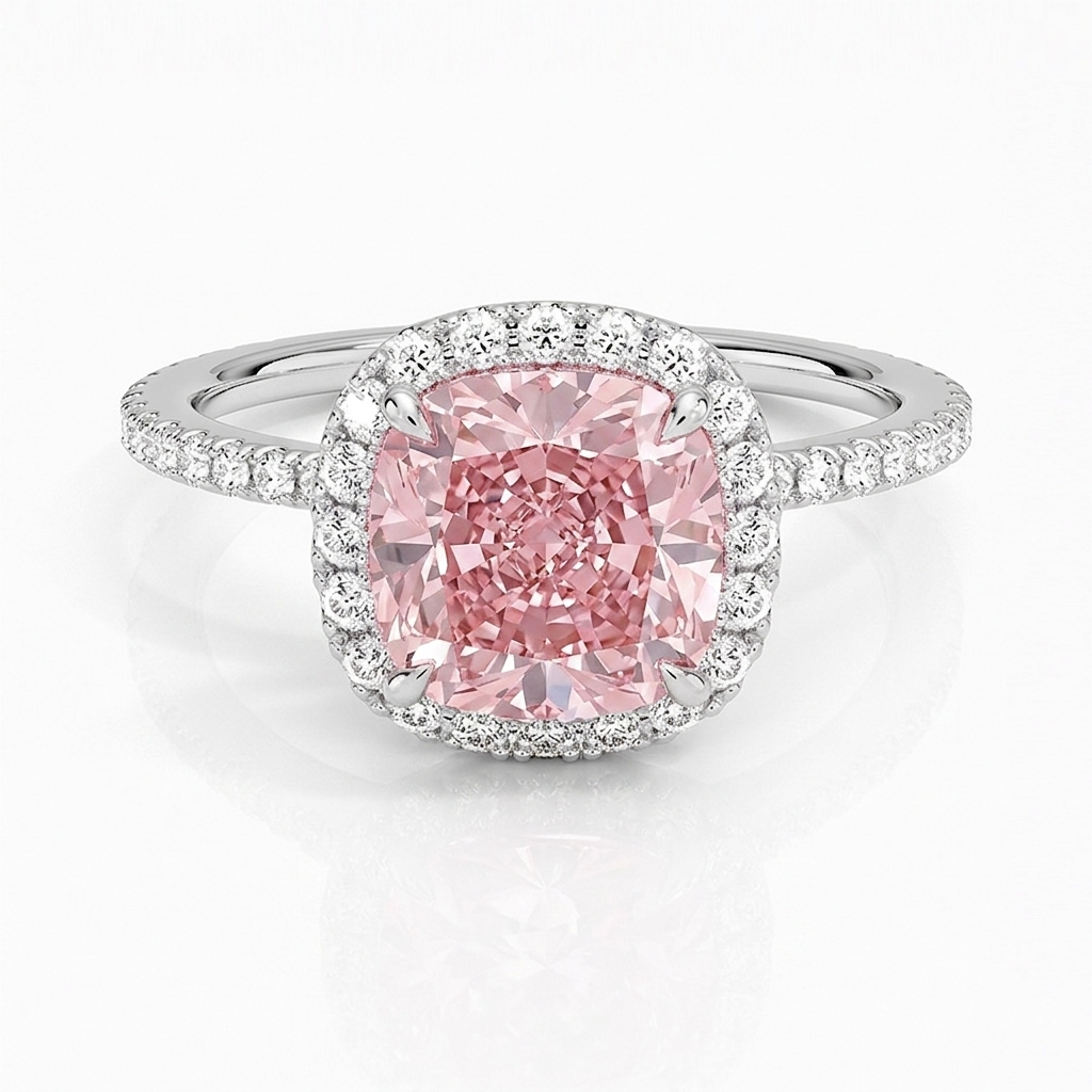 Ascend—Aura Ring | Pink Cushion Diamond in Halo