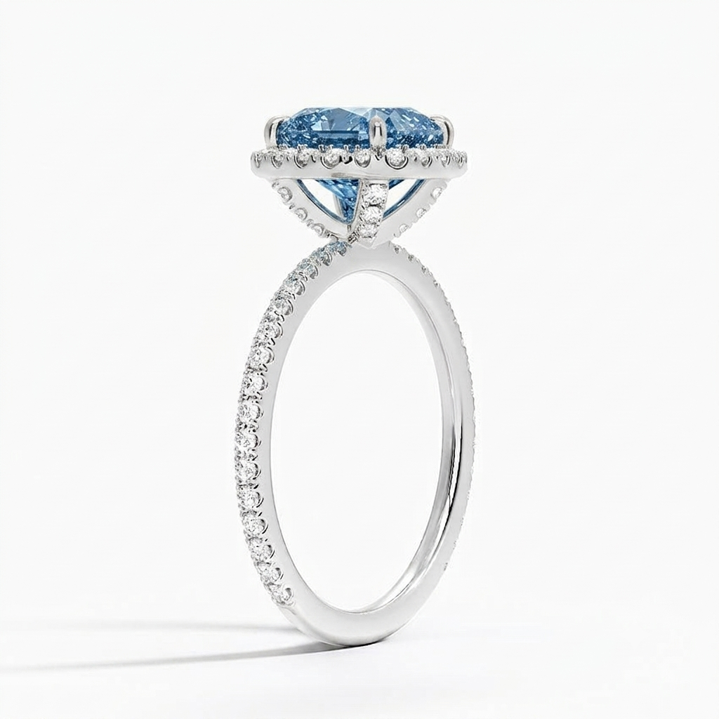 Ascend—Aura Ring | Blue Cushion Diamond in Halo