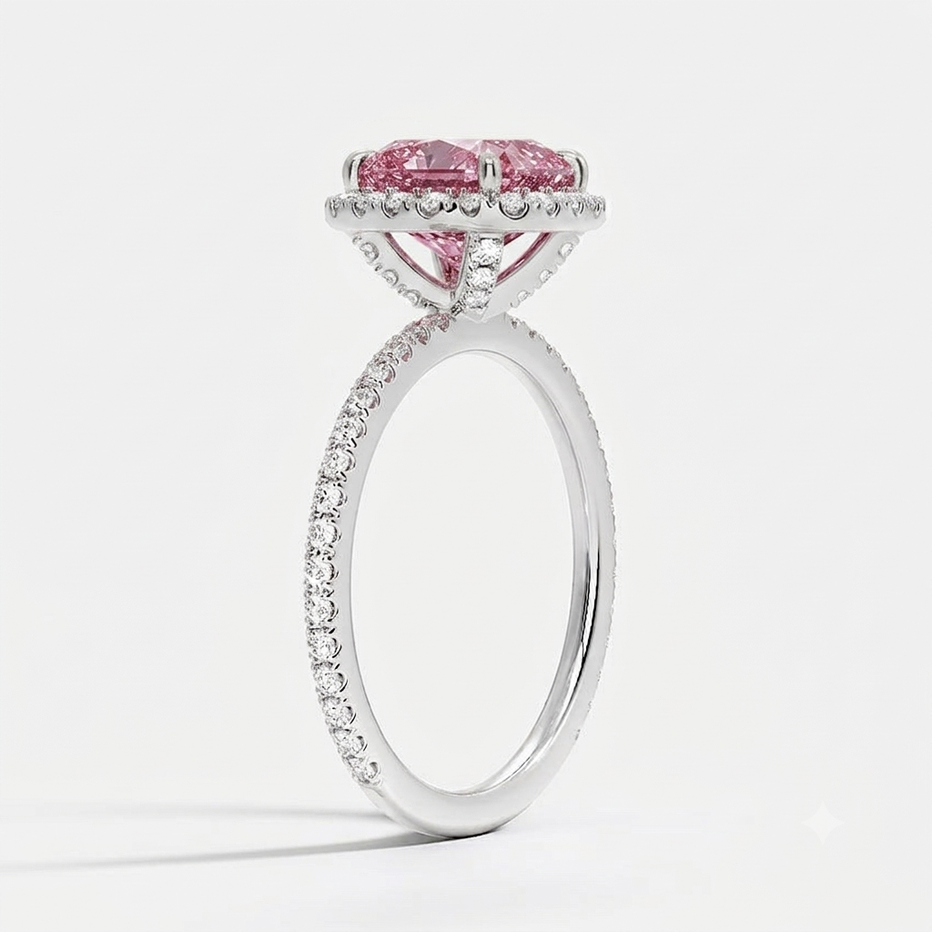 Ascend—Aura Ring | Pink Cushion Diamond in Halo