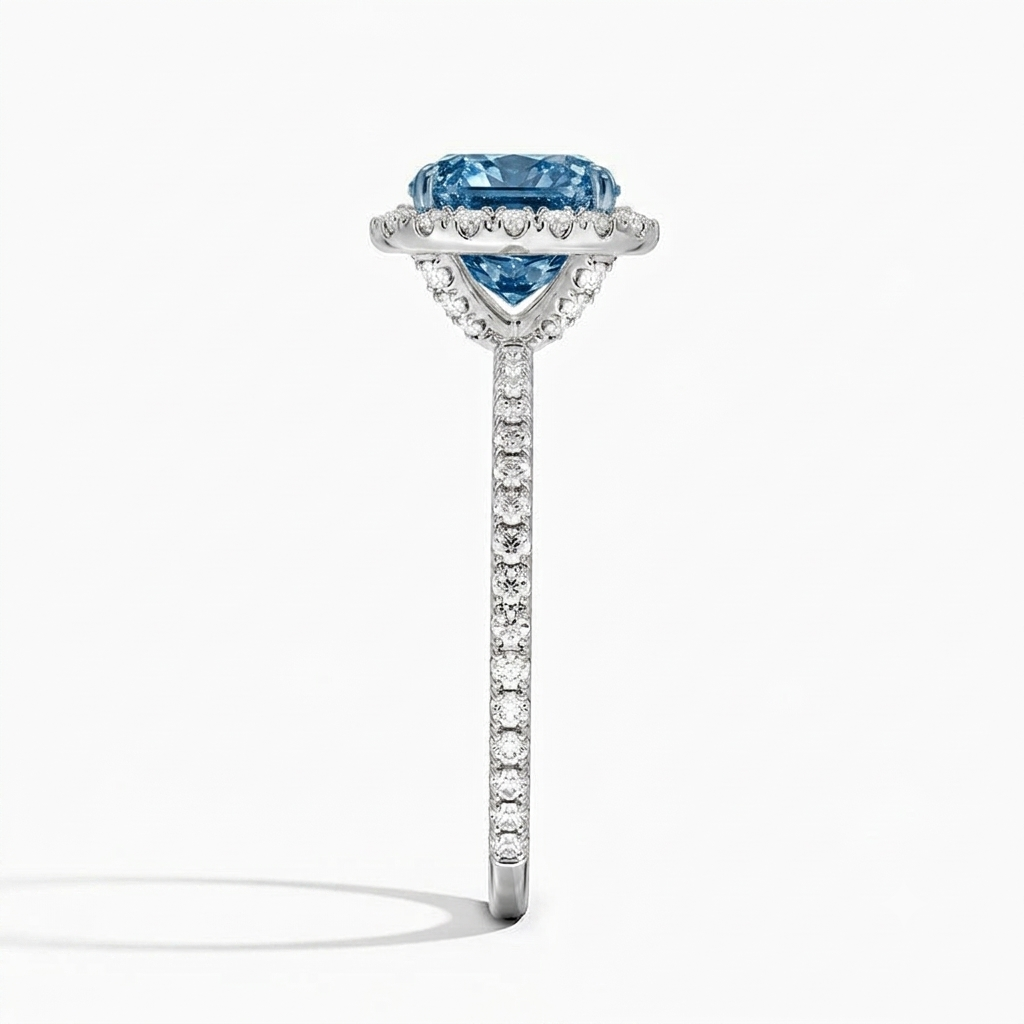 Ascend—Aura Ring | Blue Cushion Diamond in Halo