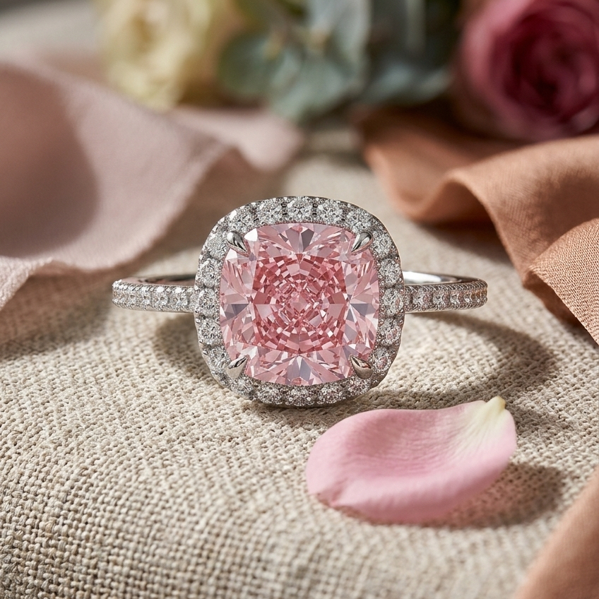 Ascend—Aura Ring | Pink Cushion Diamond in Halo