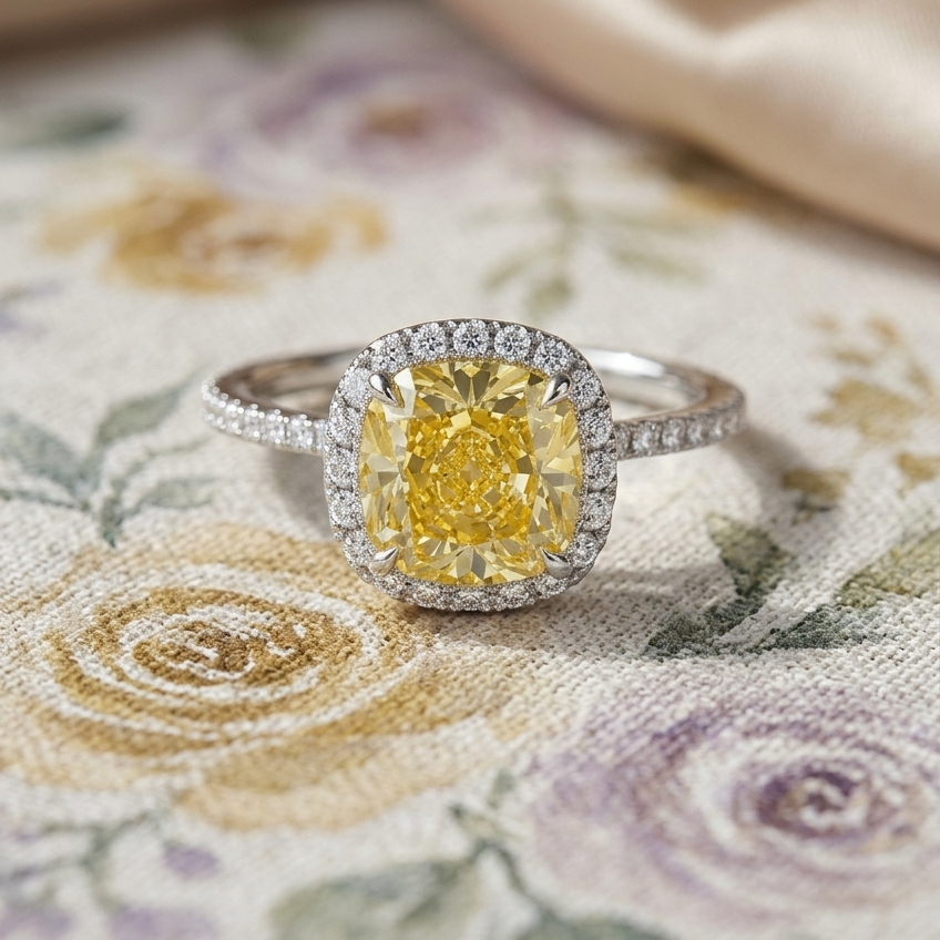 Ascend—Aura Ring | Yellow Cushion Diamond in Halo
