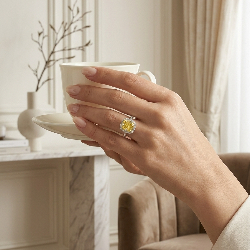 Ascend—Aura Ring | Yellow Cushion Diamond in Halo