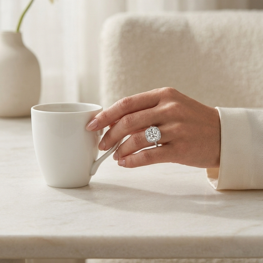 Ascend—Still Light Ring | Cushion Halo Diamond