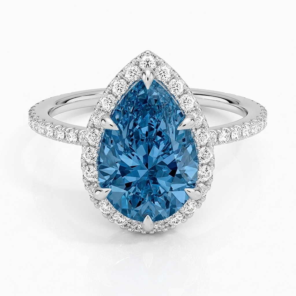 Bloom—Aura Ring | Blue Pear Diamond in Halo