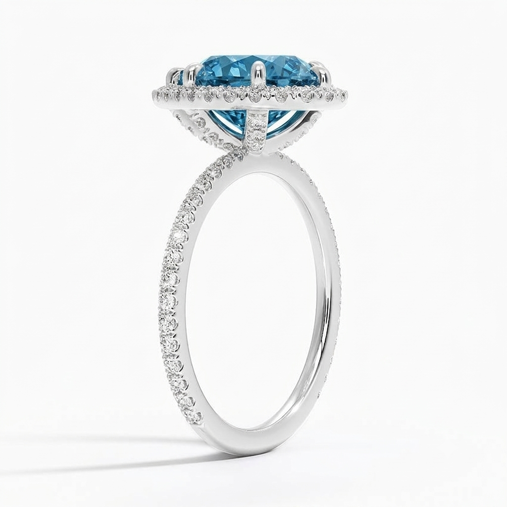 Bloom—Aura Ring | Blue Pear Diamond in Halo