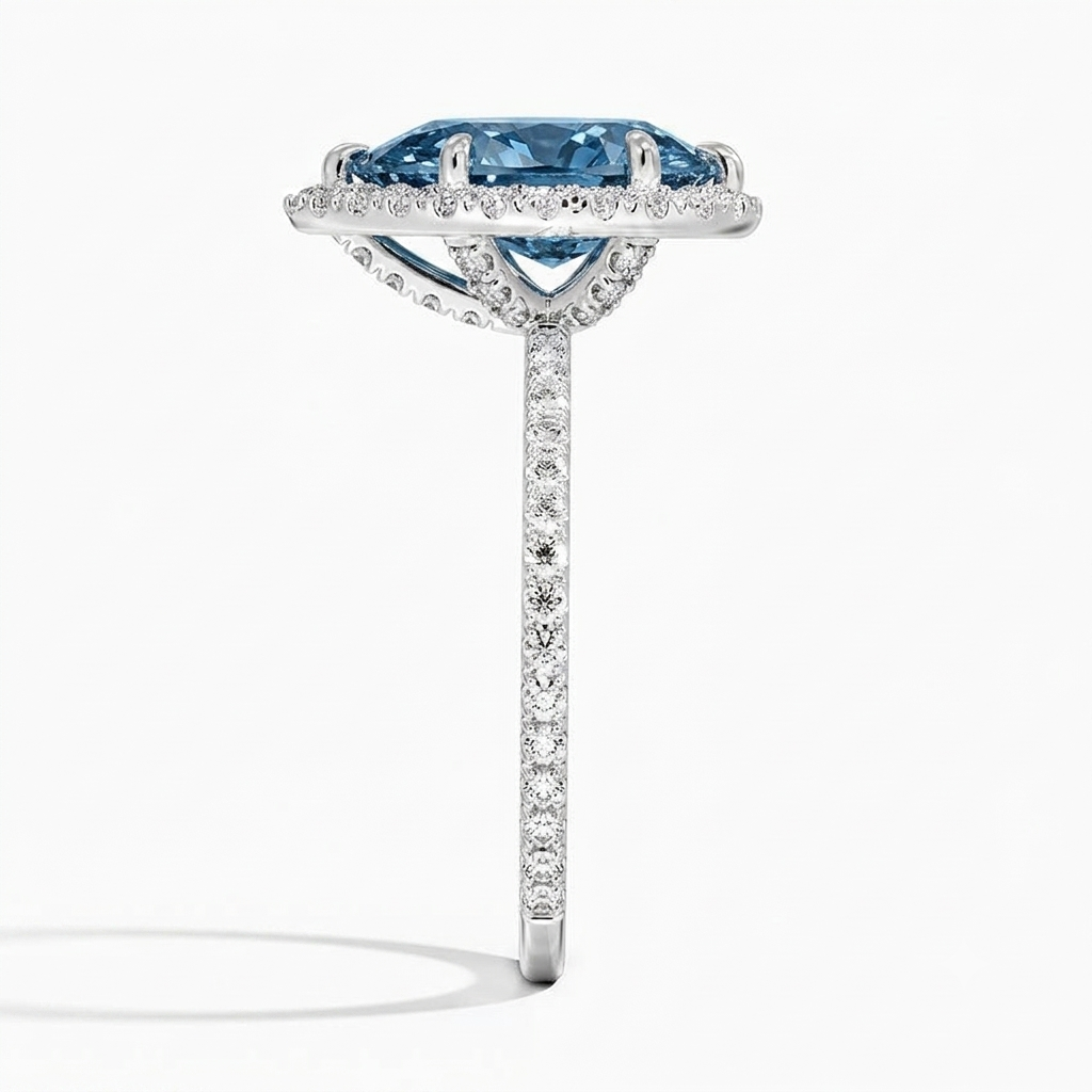 Bloom—Aura Ring | Blue Pear Diamond in Halo