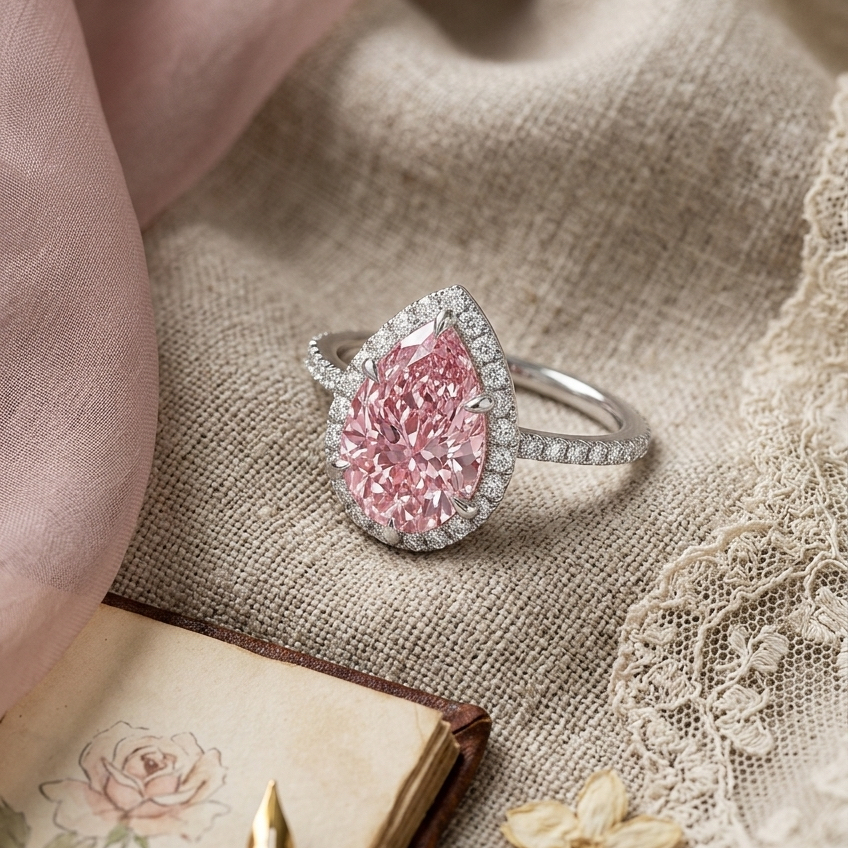 Bloom—Aura Ring | Pink Pear Diamond in Halo