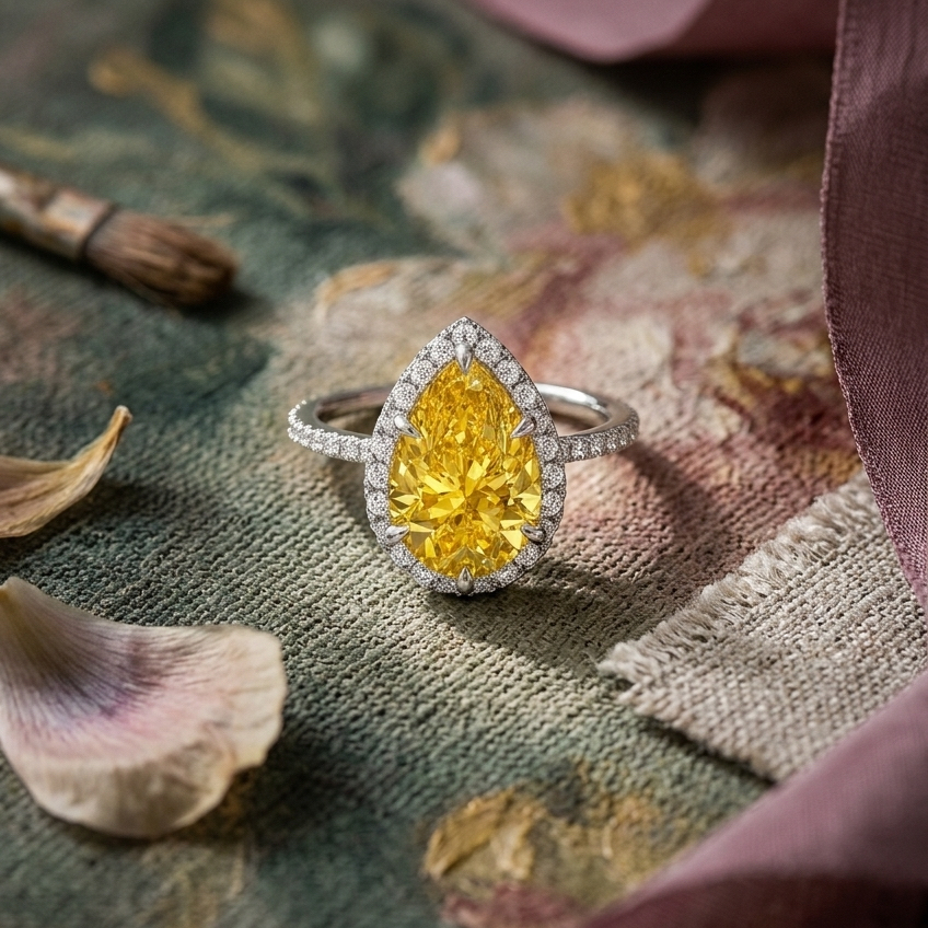 Bloom—Aura Ring | Yellow Pear Diamond in Halo