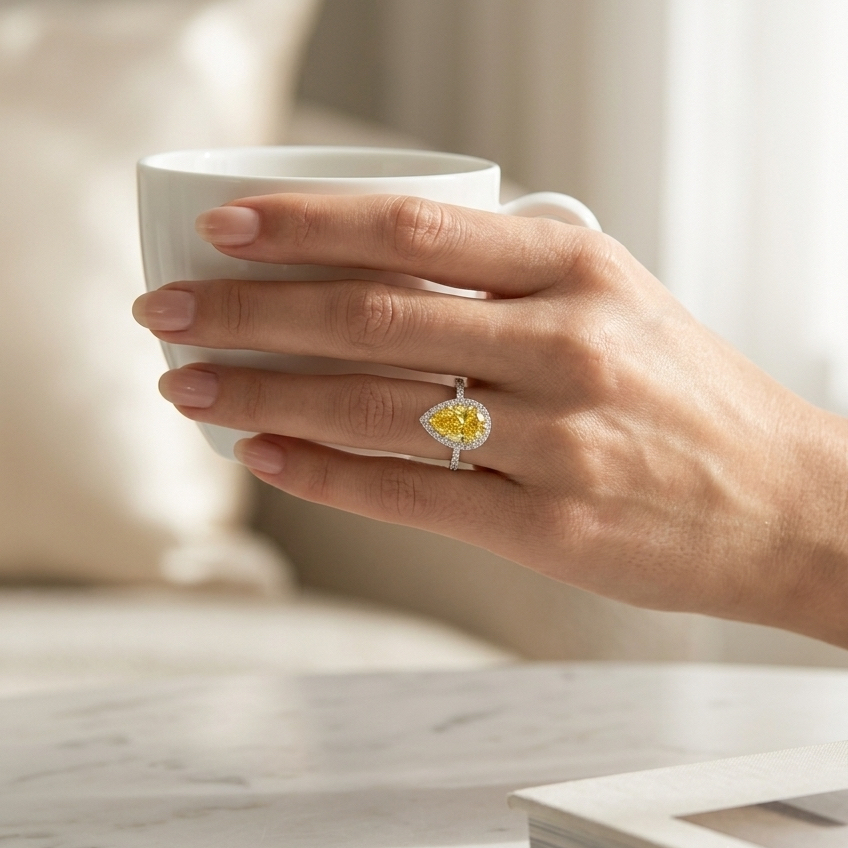 Bloom—Aura Ring | Yellow Pear Diamond in Halo