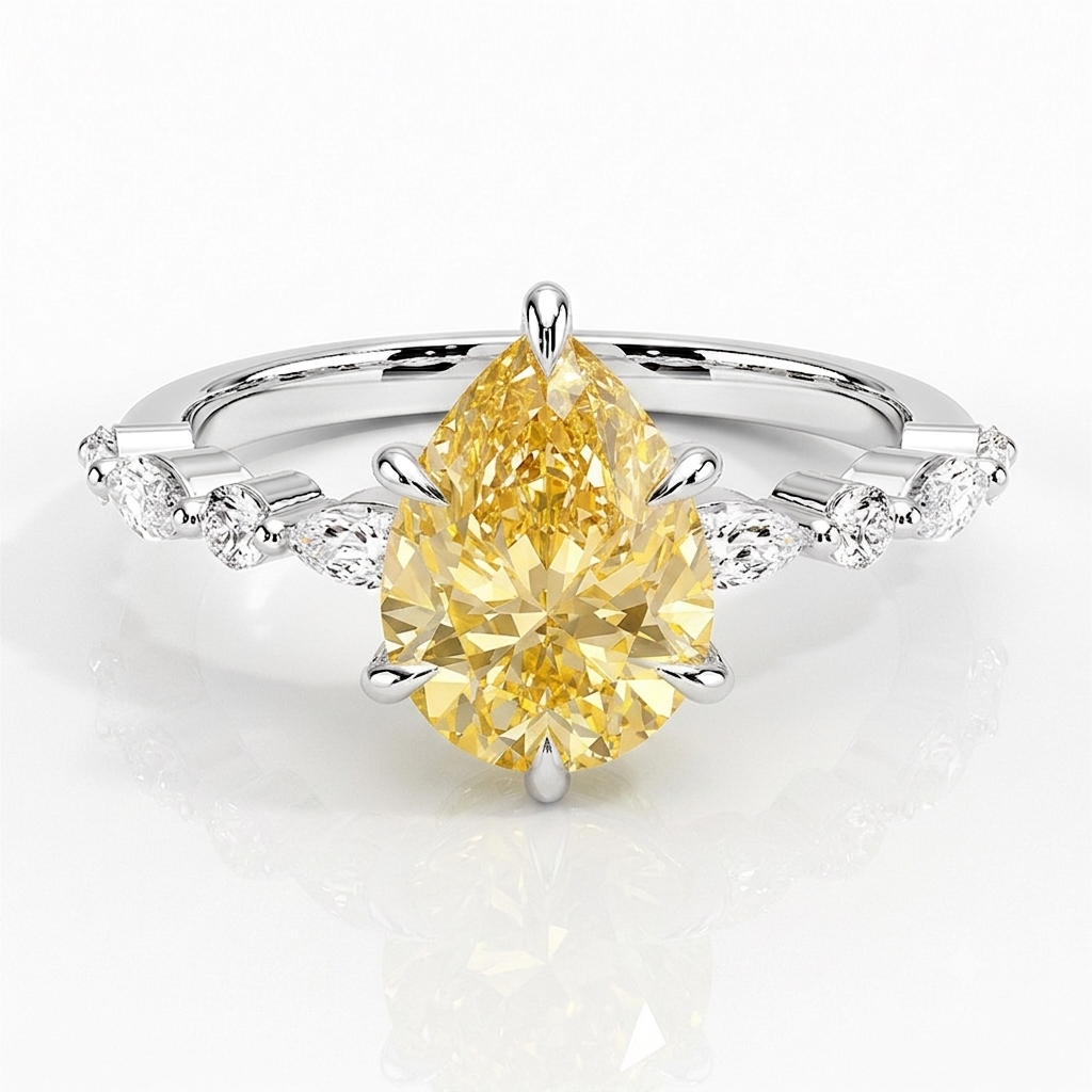 Bloom—Aura Ring | Yellow Pear Diamond in Round Marquise Coverage