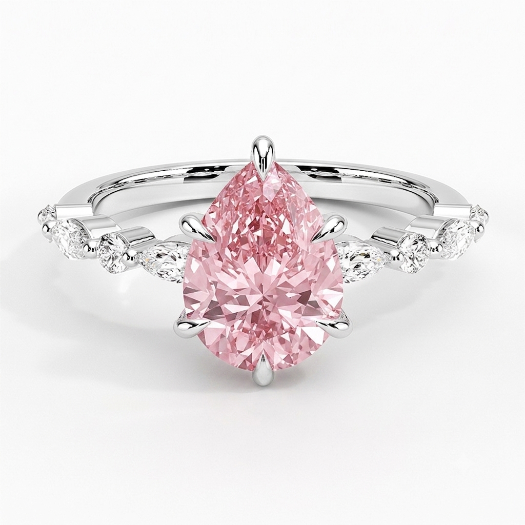 Bloom—Aura Ring | Pink Pear Diamond in Round Marquise Coverage