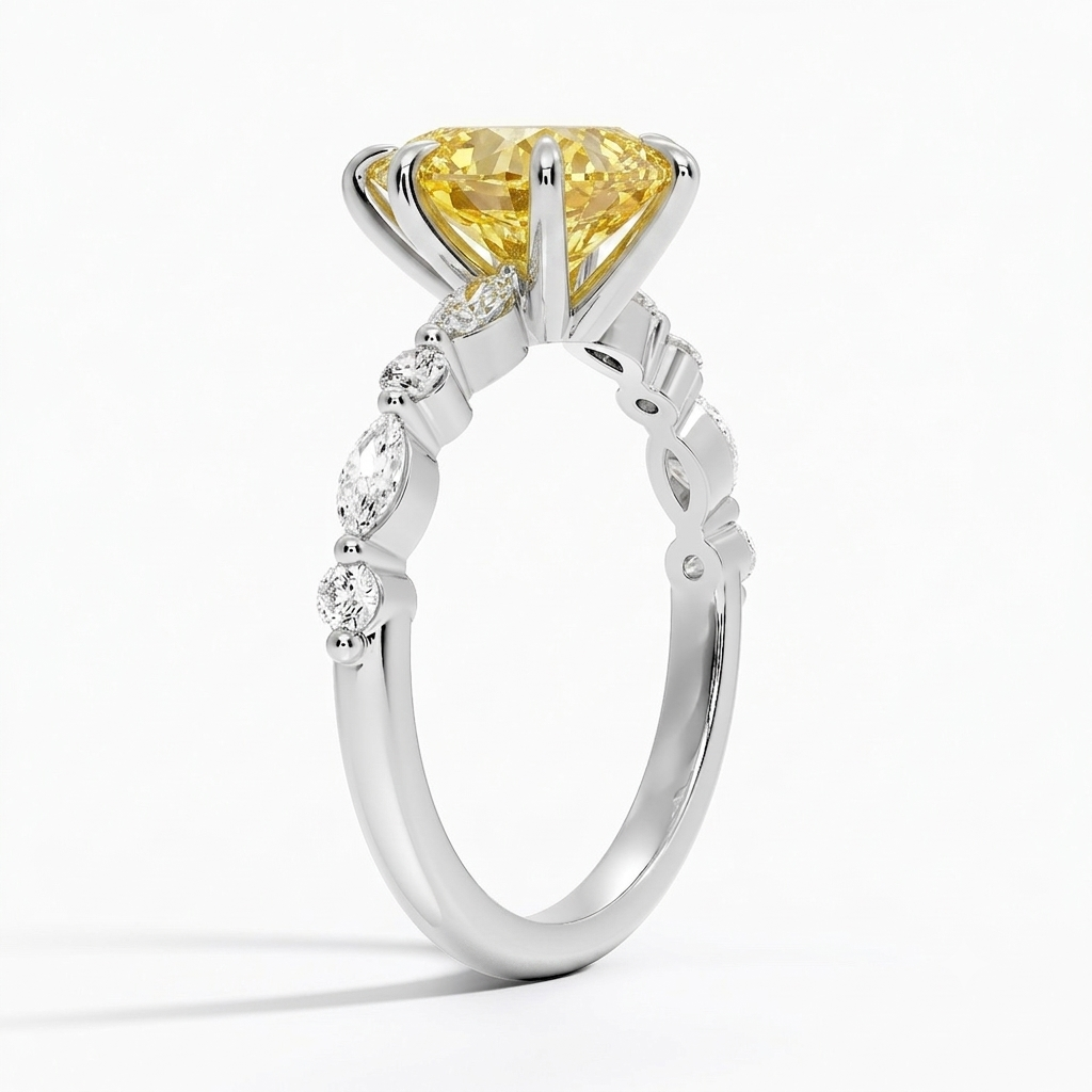 Bloom—Aura Ring | Yellow Pear Diamond in Round Marquise Coverage