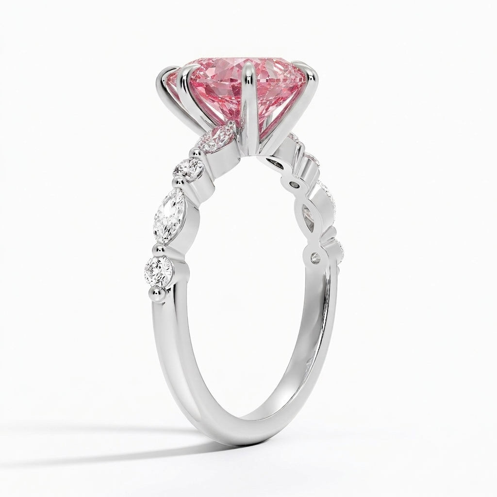 Bloom—Aura Ring | Pink Pear Diamond in Round Marquise Coverage