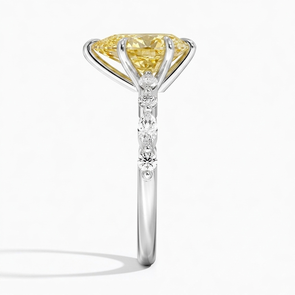 Bloom—Aura Ring | Yellow Pear Diamond in Round Marquise Coverage