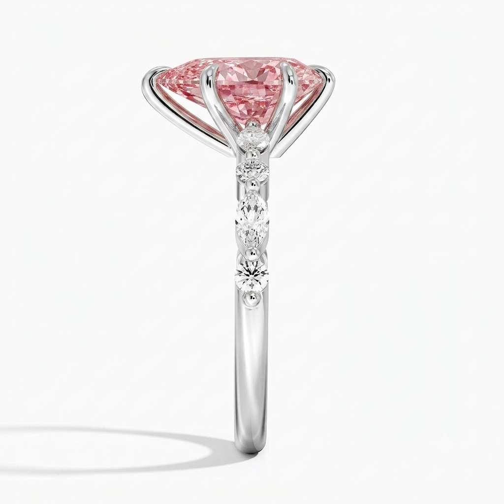 Bloom—Aura Ring | Pink Pear Diamond in Round Marquise Coverage