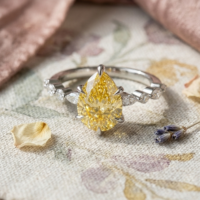 Bloom—Aura Ring | Yellow Pear Diamond in Round Marquise Coverage