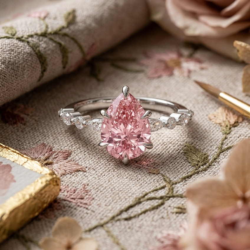 Bloom—Aura Ring | Pink Pear Diamond in Round Marquise Coverage