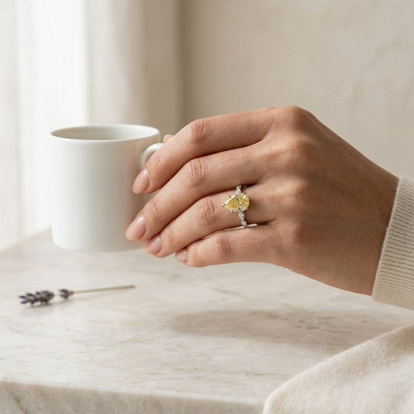 Bloom—Aura Ring | Yellow Pear Diamond in Round Marquise Coverage