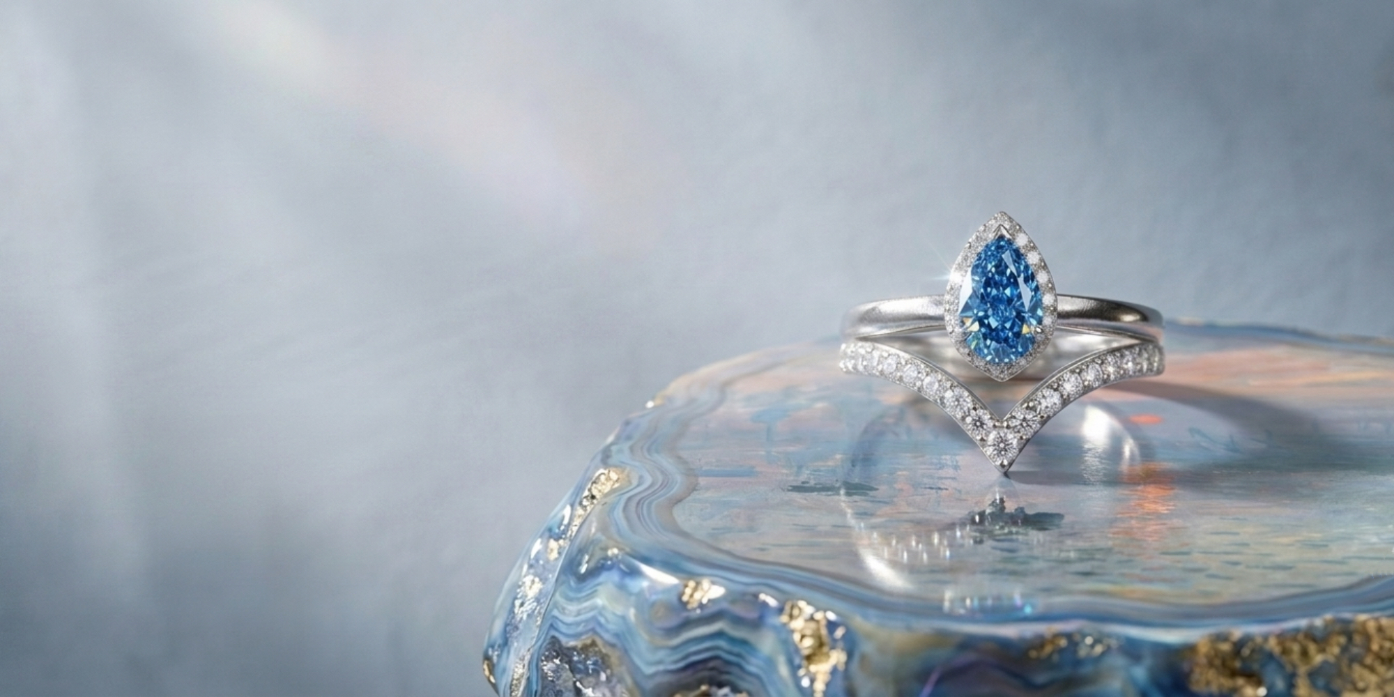 Blue Teardrop Diamond Ring