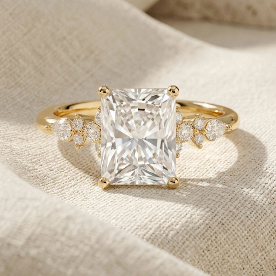 Radiate—Crowned Still Ring | Radiant Diamond in Pear and Round Coverage