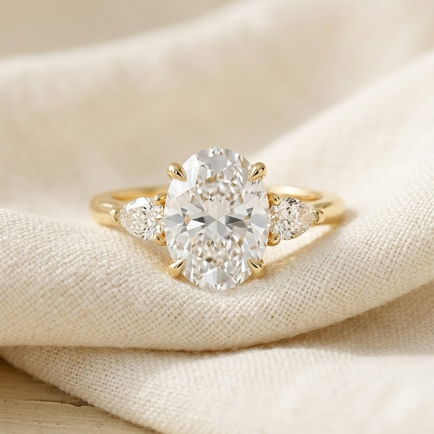 Bloom—Crowned Still Ring | Oval Diamond in Pear Three Stone