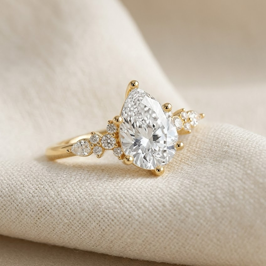 Bloom—Crowned Still Ring | Pear Diamond in Pear and Round Coverage